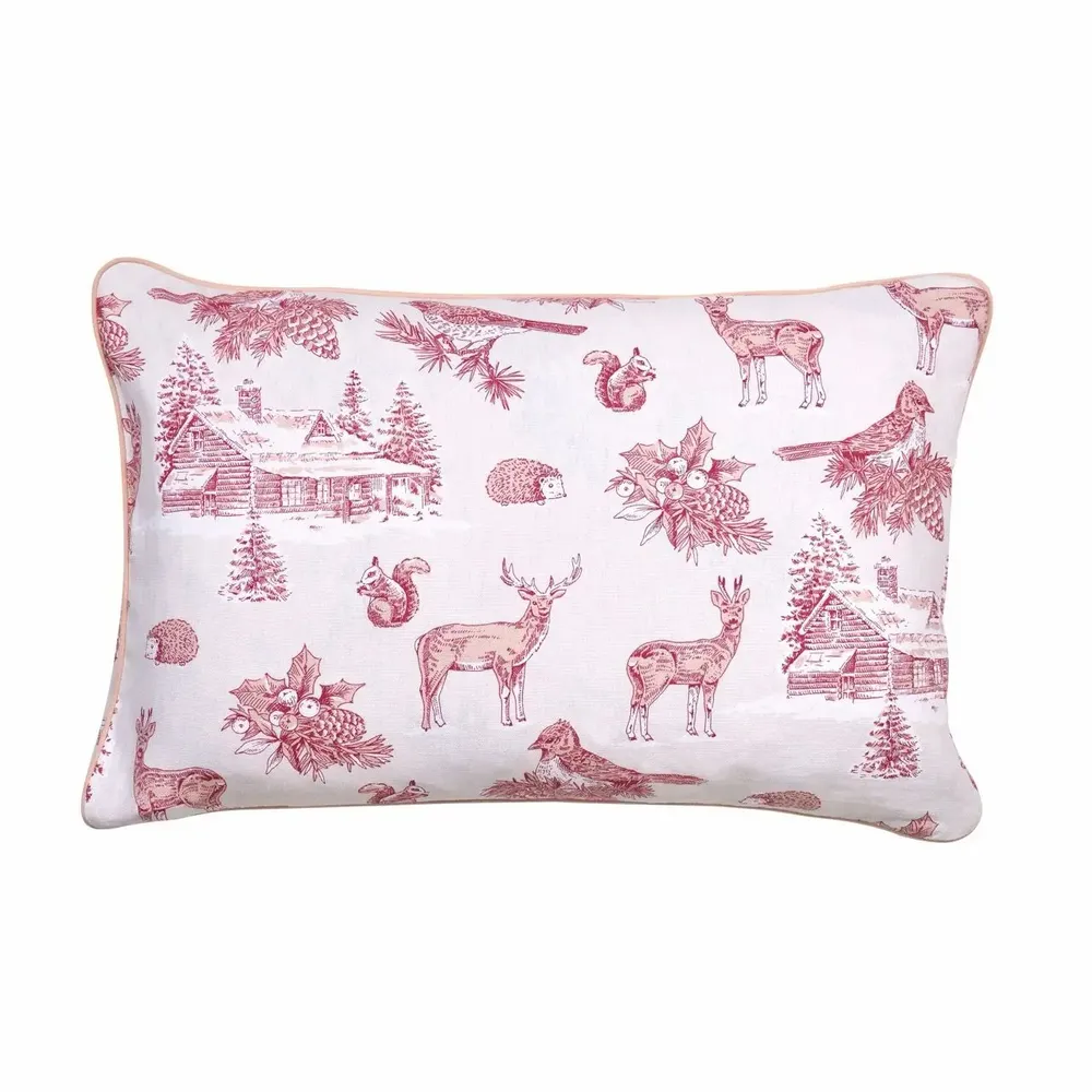 Fabric cushions - Toile de Jouy Red Forest Decorative Cushion Cover – French Style - ROSEBERRY HOME