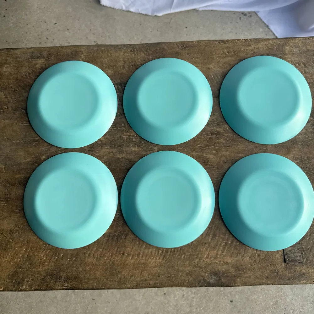 Everyday plates - Set of 6 small vintage turquoise blue dessert plates D18 - OFFICE OBJETS