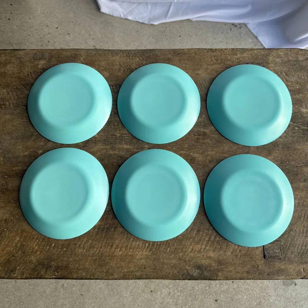 Everyday plates - Set of 6 small vintage turquoise blue dessert plates D18 - OFFICE OBJETS