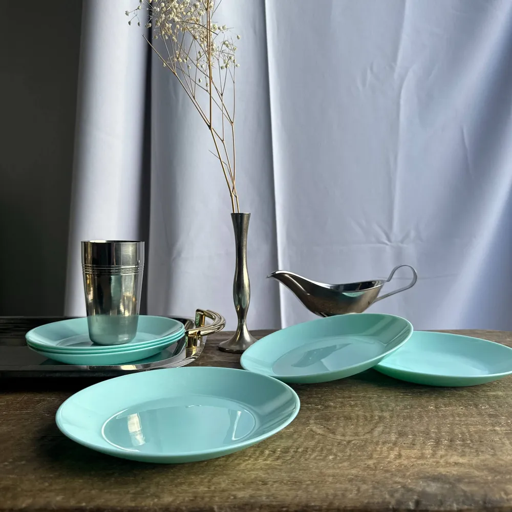 Everyday plates - Set of 6 small vintage turquoise blue dessert plates D18 - OFFICE OBJETS