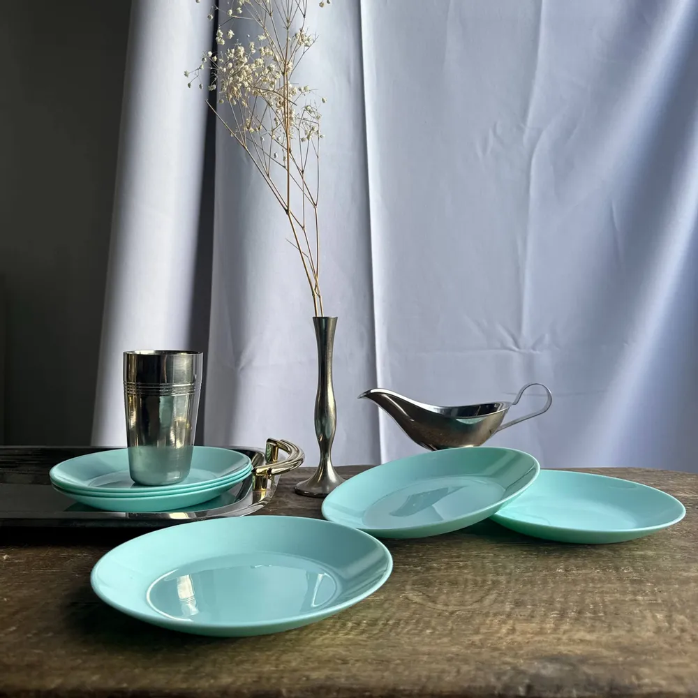 Everyday plates - Set of 6 small vintage turquoise blue dessert plates D18 - OFFICE OBJETS