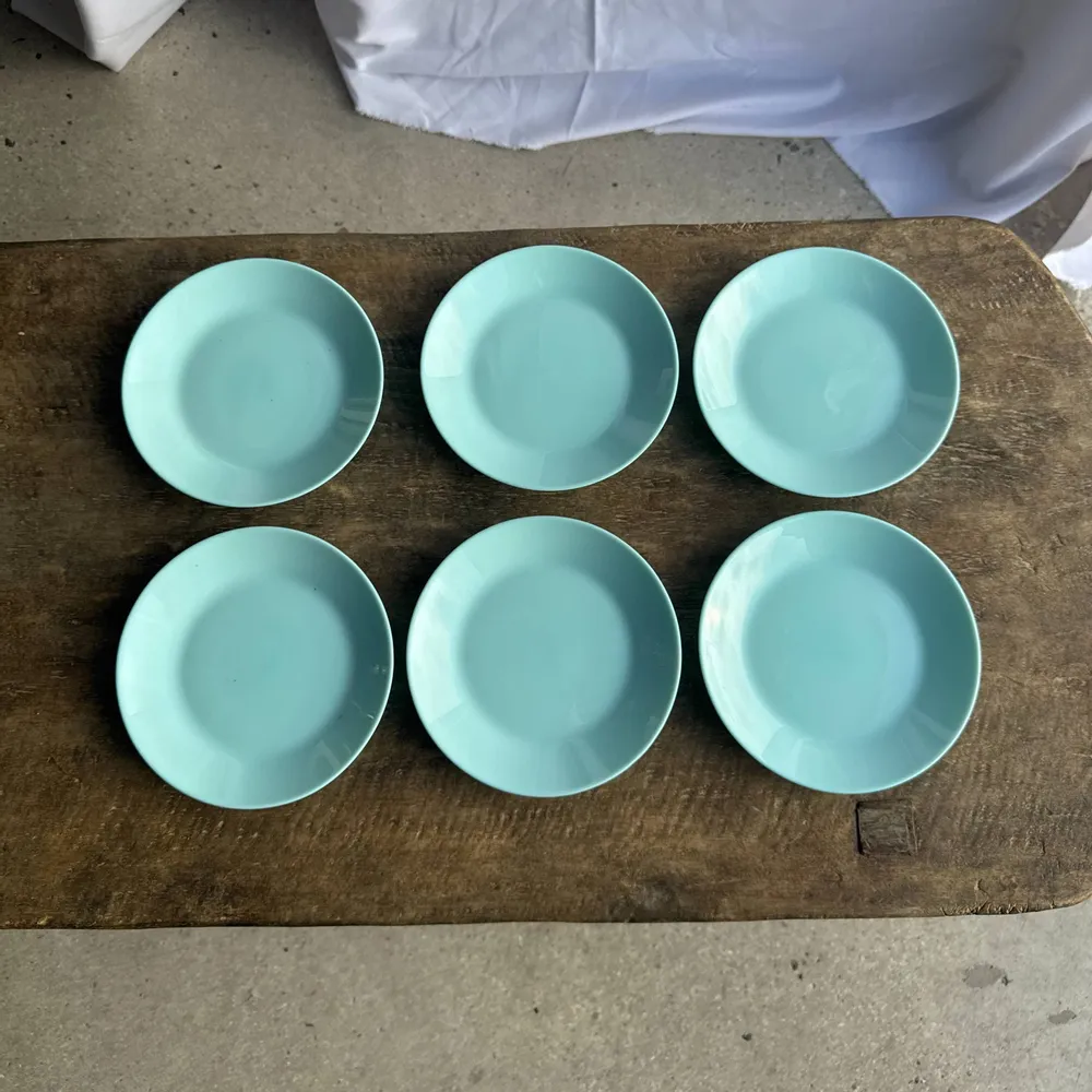 Everyday plates - Set of 6 small vintage turquoise blue dessert plates D18 - OFFICE OBJETS