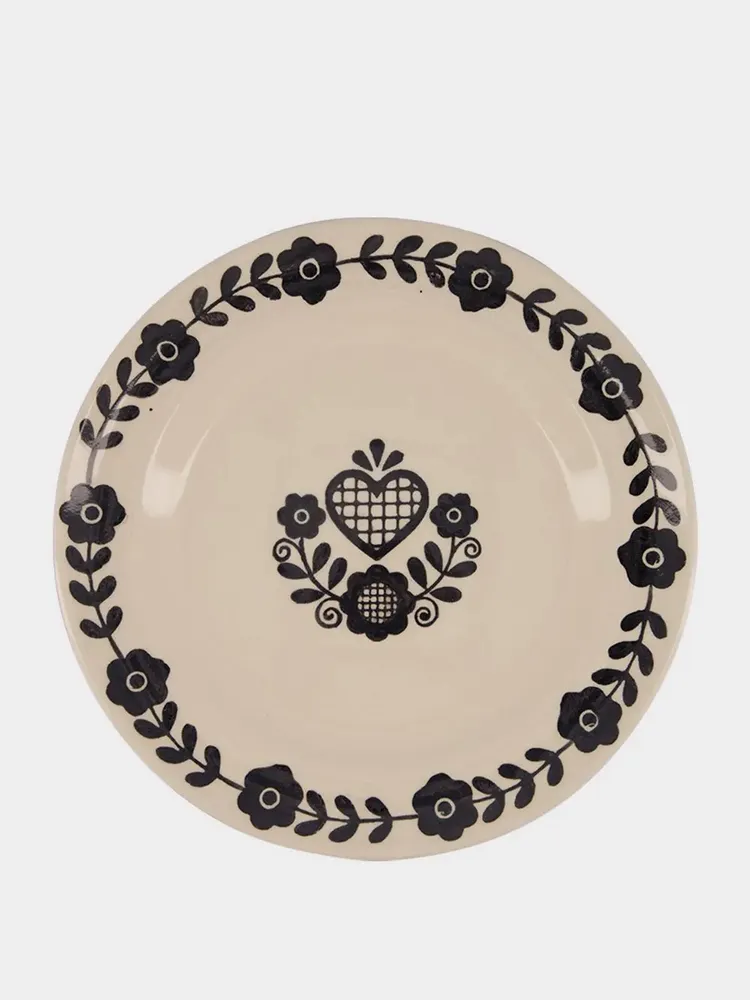Everyday plates - Hand-Painted Viana Black Stoneware Dinner Plate - HOUSE OF CAPRICORN