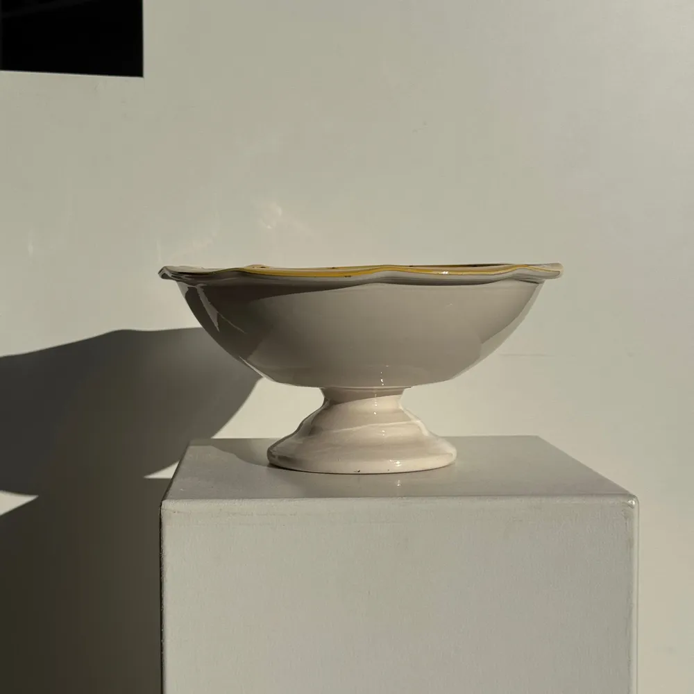 Bowls - Large yellow pedestal fruit bowl with plum pattern H15 D29 - OFFICE OBJETS