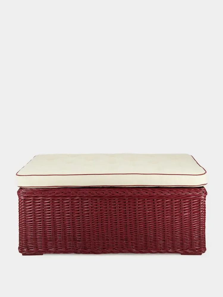 Poufs - Handmade Furnas Bordeaux Wicker and Natural Linen Ottoman - HOUSE OF CAPRICORN