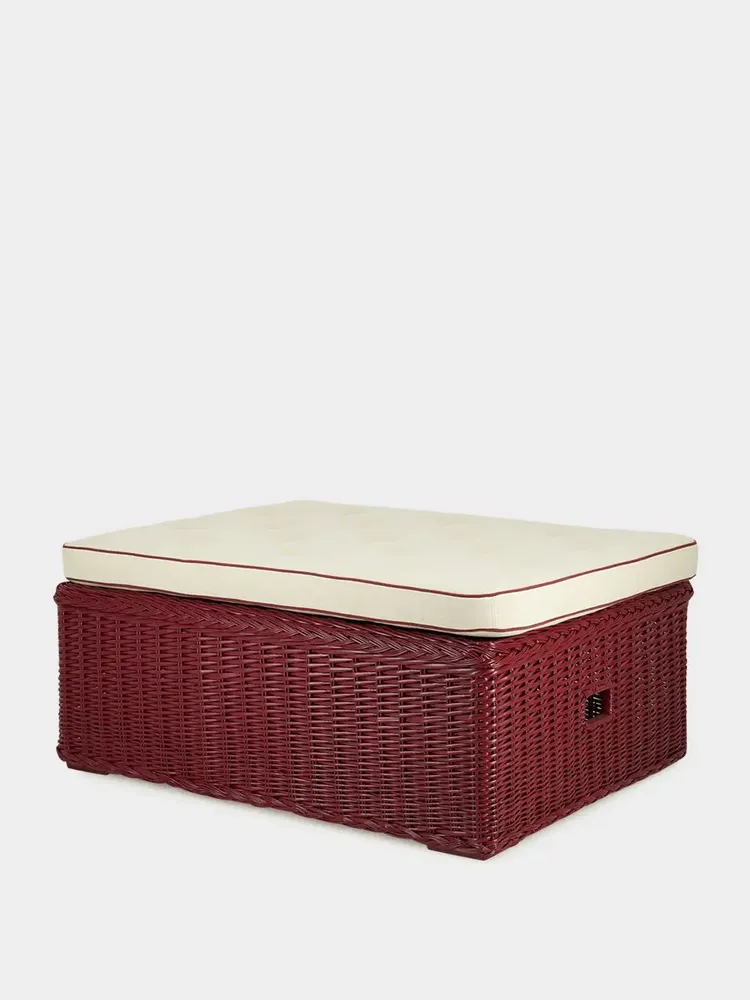 Poufs - Handmade Furnas Bordeaux Wicker and Natural Linen Ottoman - HOUSE OF CAPRICORN