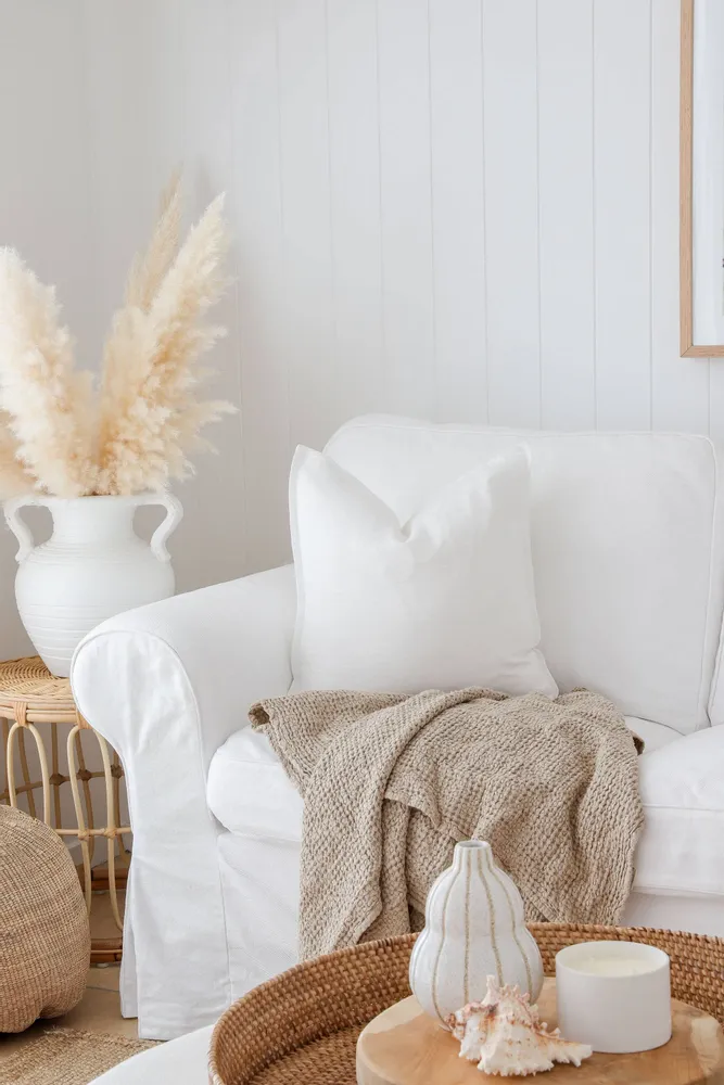 Throw blankets - Linen waffle throw blanket in Beige - MAGICLINEN