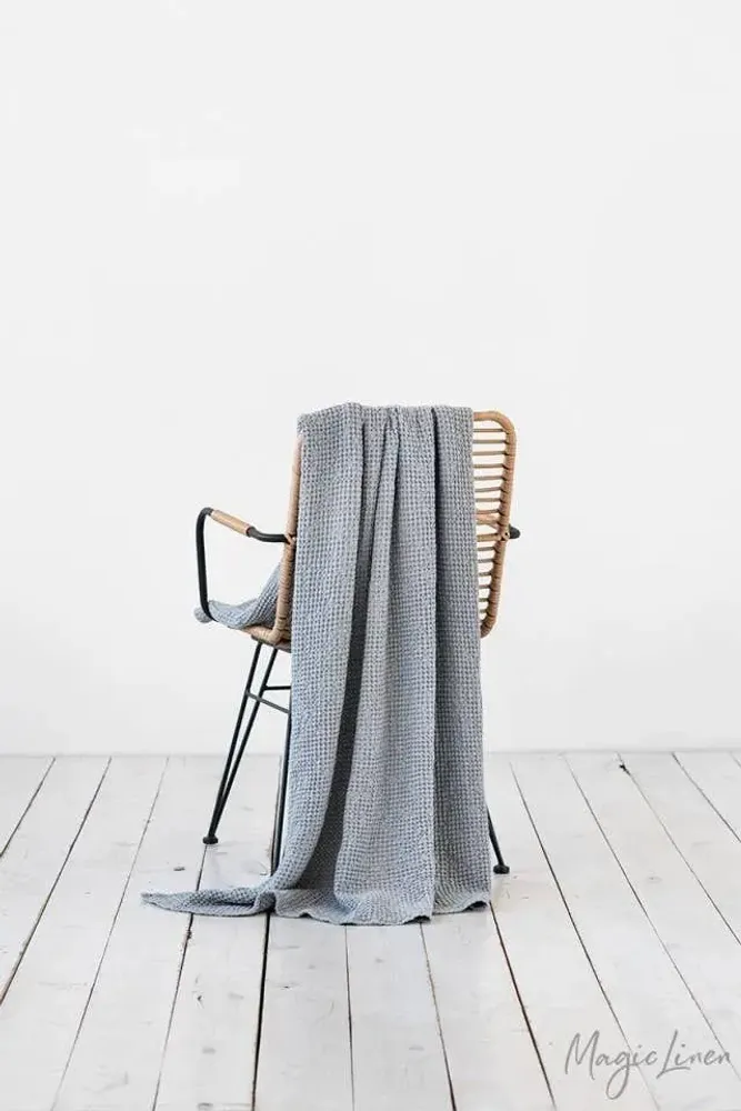 Throw blankets - Linen waffle throw blanket in Woodrose - MAGICLINEN
