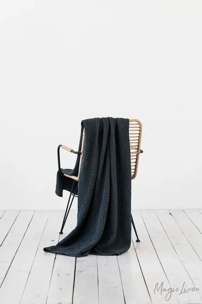 Throw blankets - Linen waffle throw blanket in Woodrose - MAGICLINEN