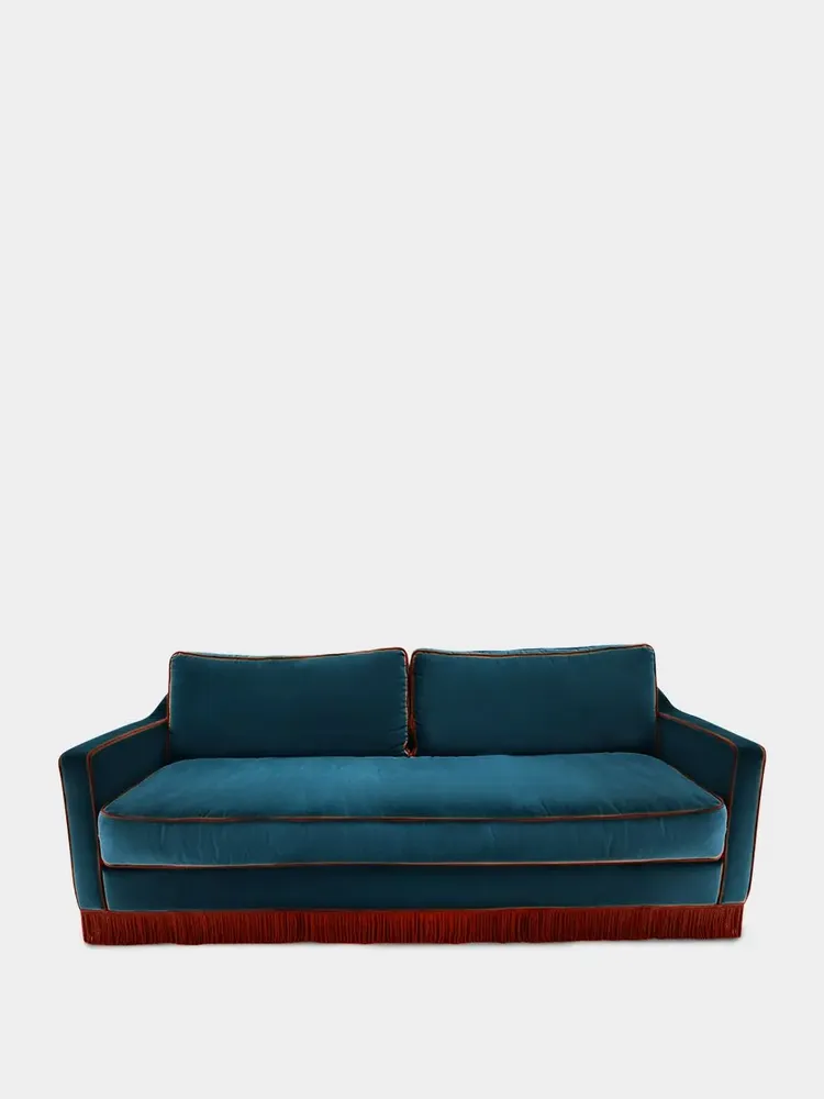 Canapés - Afonso Blue and Brick Velvet Sofa - HOUSE OF CAPRICORN