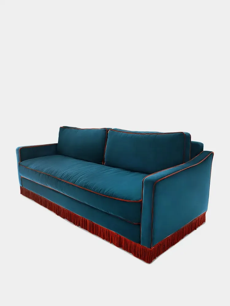 Canapés - Afonso Blue and Brick Velvet Sofa - HOUSE OF CAPRICORN