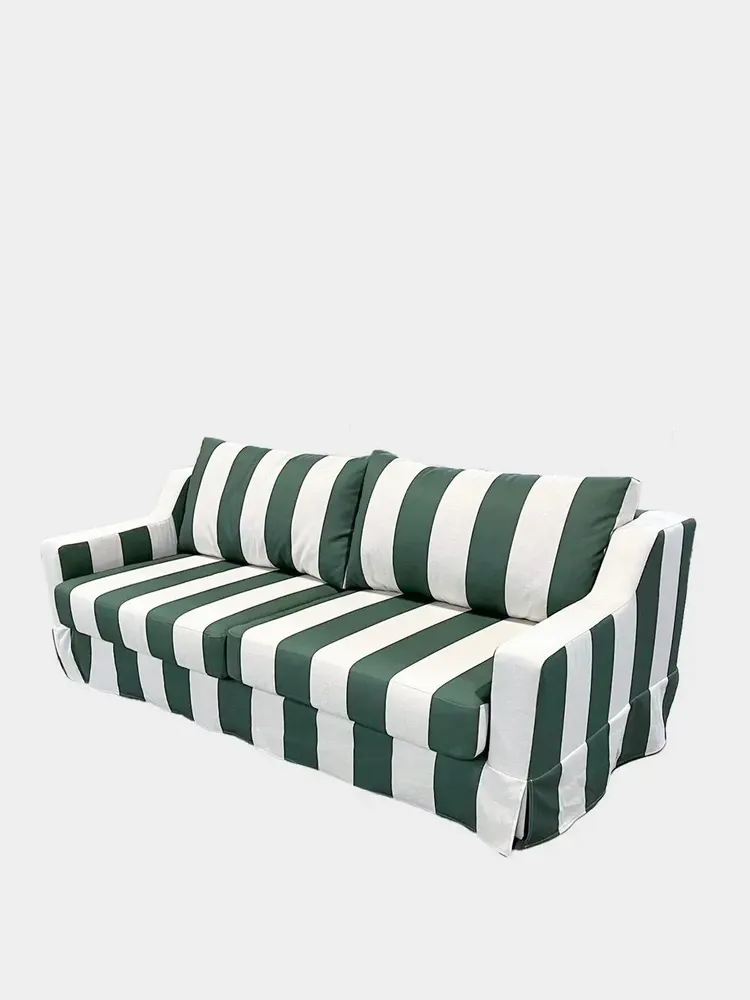 Sofas - Manuel Green Striped Linen Three-Seater Sofa - HOUSE OF CAPRICORN