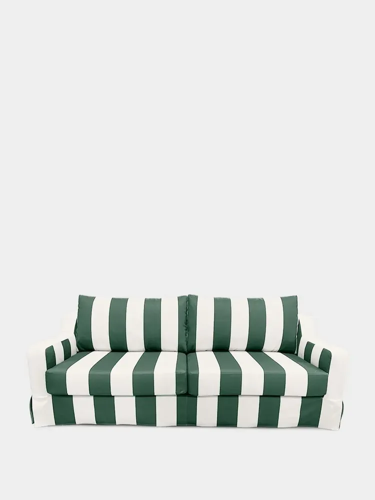 Sofas - Manuel Green Striped Linen Three-Seater Sofa - HOUSE OF CAPRICORN