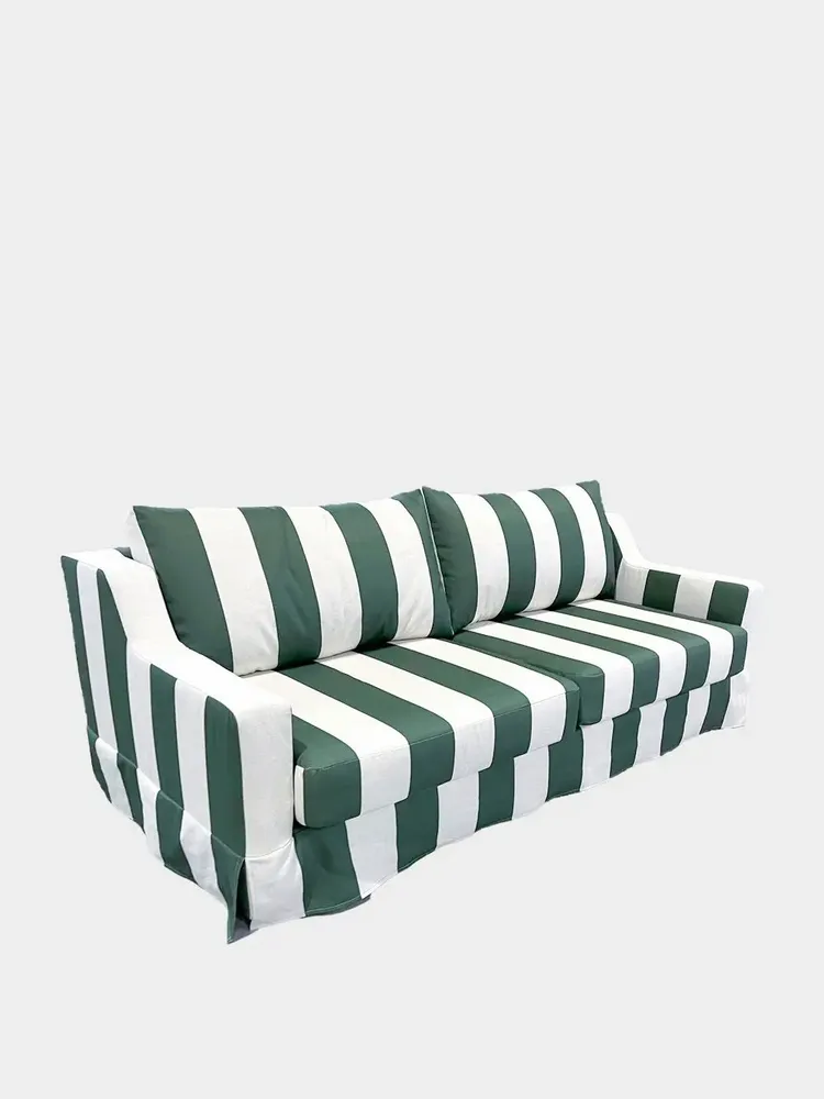 Sofas - Manuel Green Striped Linen Three-Seater Sofa - HOUSE OF CAPRICORN