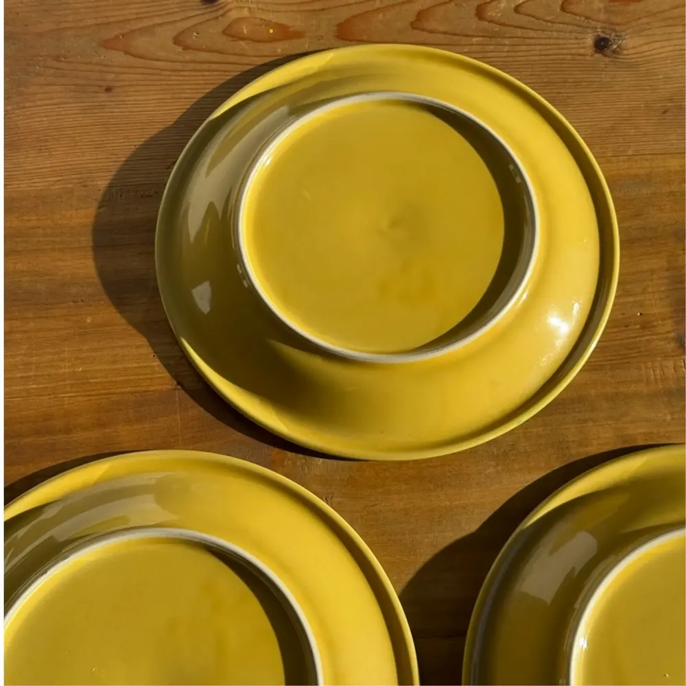 Everyday plates - Set of 3 large yellow Italian plates with green border D27 H3 - OFFICE OBJETS