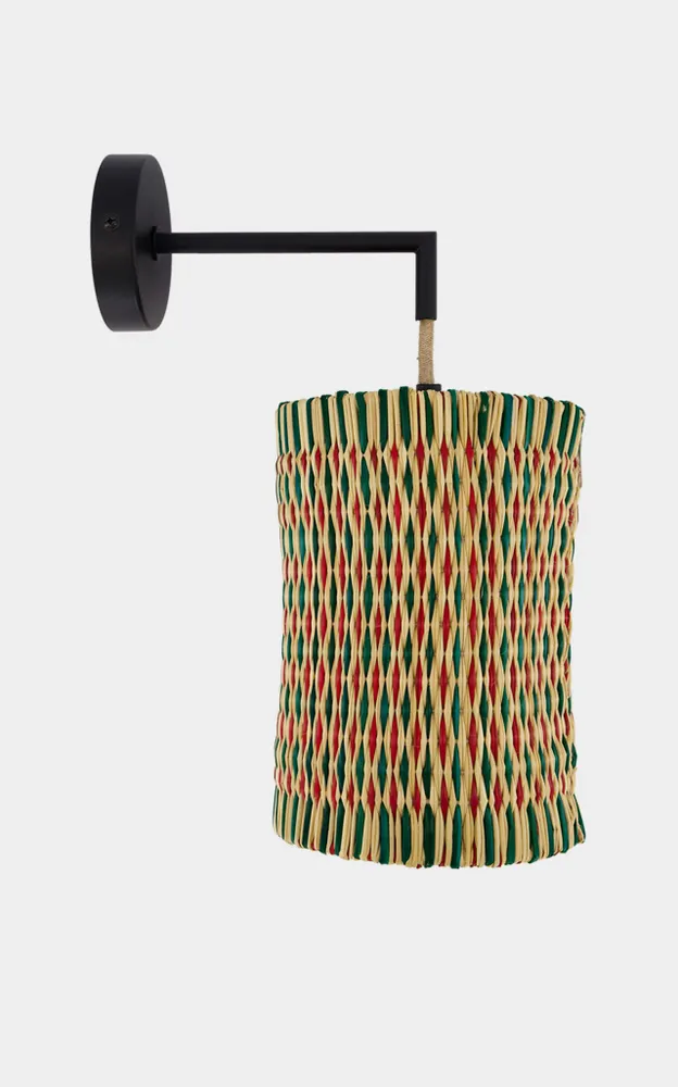 Suspensions - Handmade Coruche Natural, Red and Green Reed Tall Wall Lamp - HOUSE OF CAPRICORN