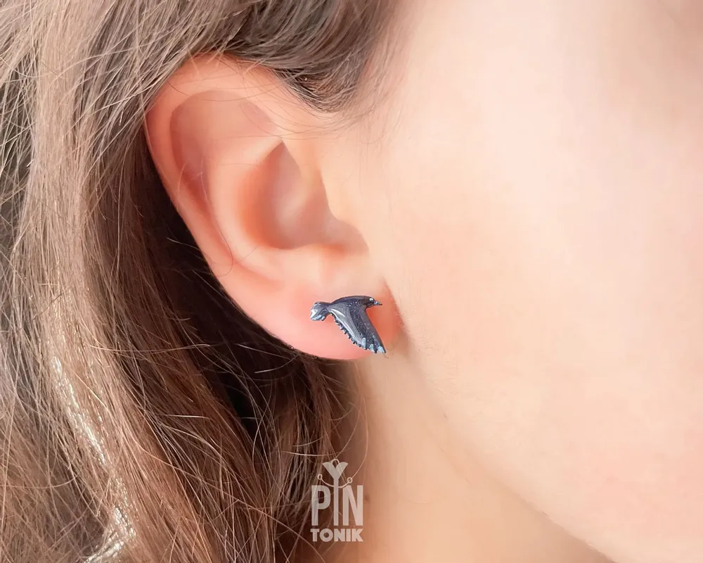 Jewelry - Flying Crow Stud Earrings - Graphic Bird Jewelry - PINTONIK