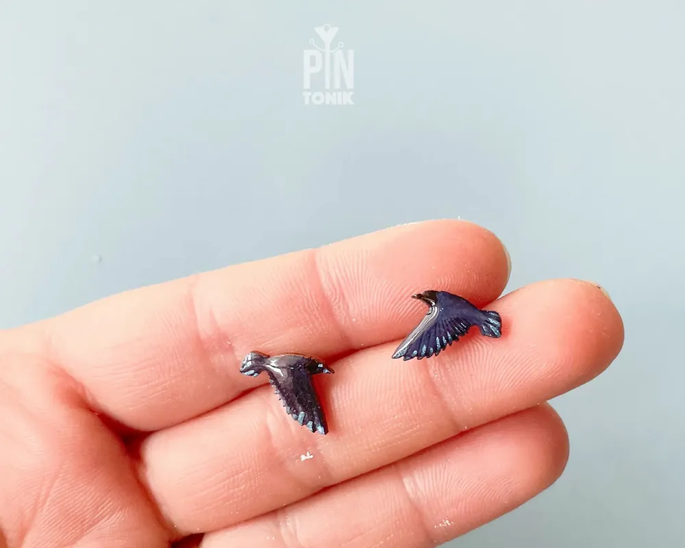 Jewelry - Flying Crow Stud Earrings - Graphic Bird Jewelry - PINTONIK