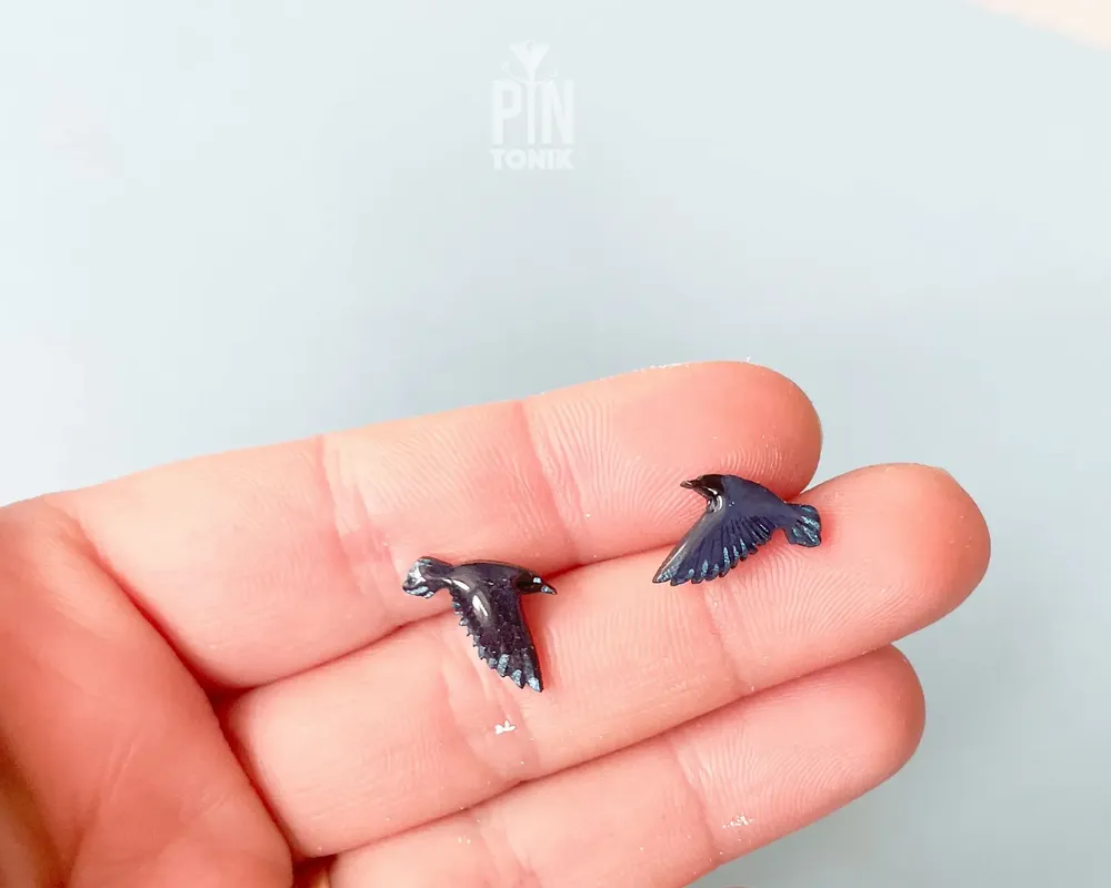Jewelry - Flying Crow Stud Earrings - Graphic Bird Jewelry - PINTONIK