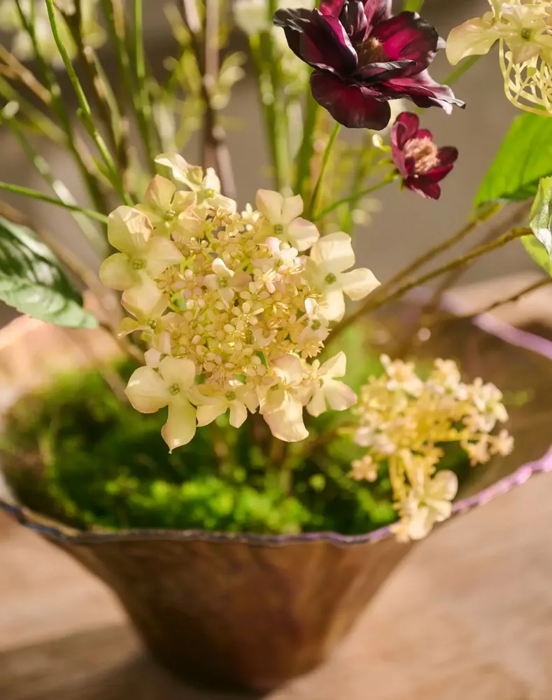 Décorations florales - Bouquet d'hortensias en soie artificielle en blanc, vert et bordeaux - SILK-KA BV