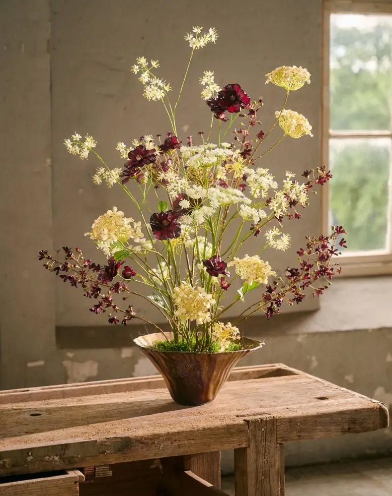 Décorations florales - Bouquet d'hortensias en soie artificielle en blanc, vert et bordeaux - SILK-KA BV