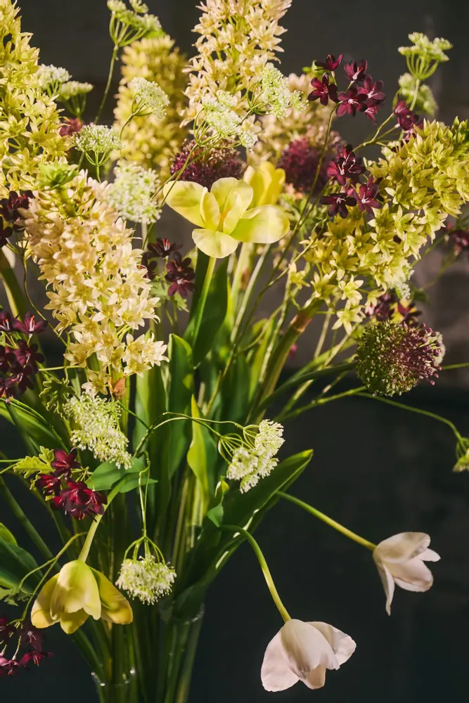 Floral decoration - Artificial Silk Tulip Bouquet in Green, Burgundy & Lime - SILK-KA BV