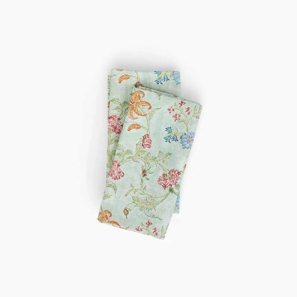 Serviettes - ENSEMBLE DE 2 SERVIETTES EN LIN IMPRIMÉES AU BLOC - MINT VANA - CRAFT BOAT