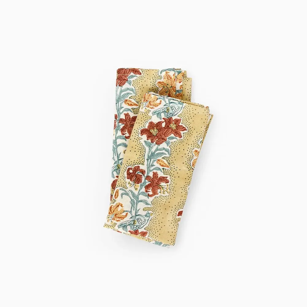 Napkins - BLOCK-PRINTED LINEN NAPKIN SET OF 2 - MUSTARD MEHER - CRAFT BOAT