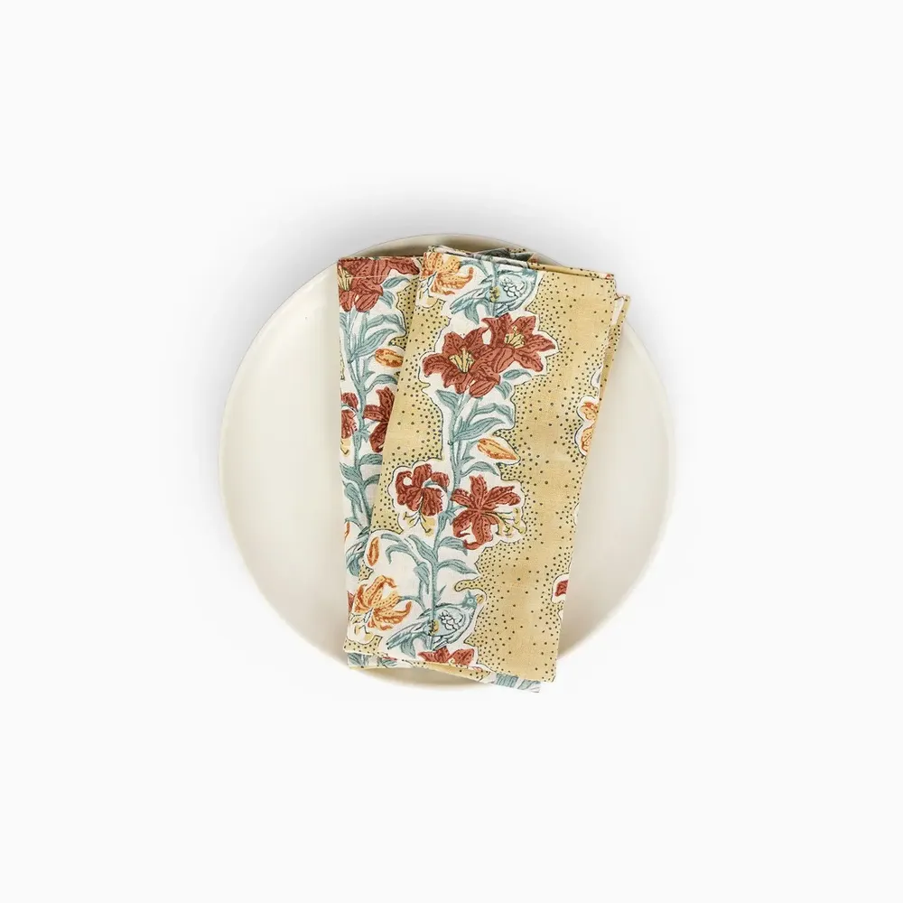 Napkins - BLOCK-PRINTED LINEN NAPKIN SET OF 2 - MUSTARD MEHER - CRAFT BOAT
