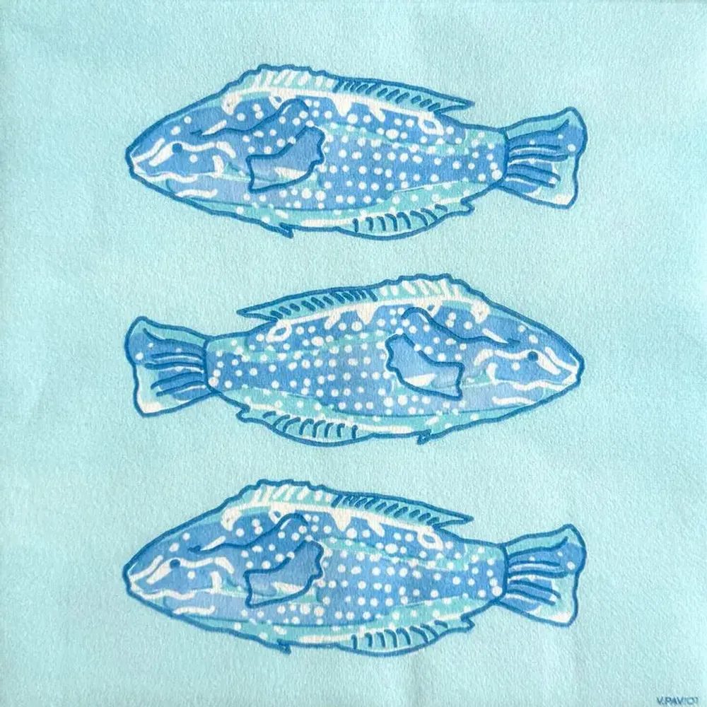 Napkins - LUMINOUS BLUE FISH - FRANÇOISE PAVIOT
