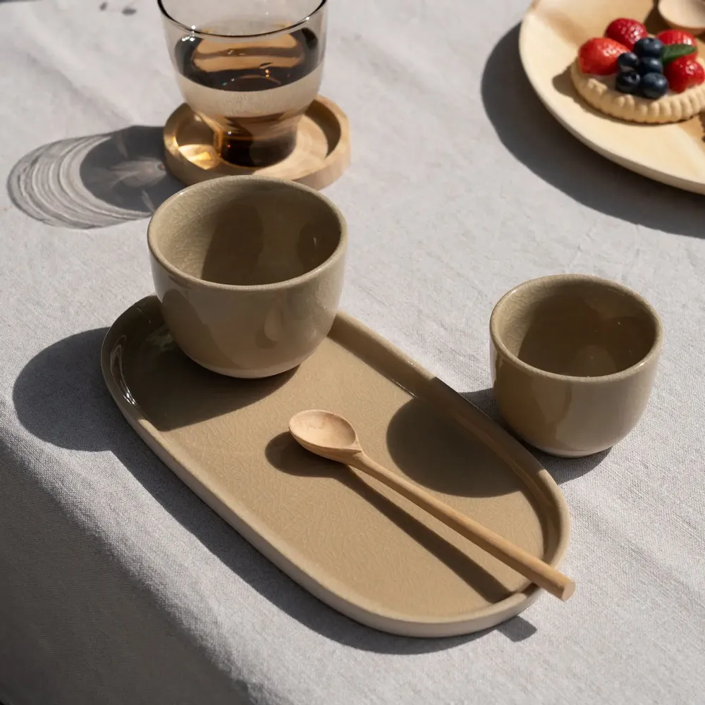 Platter and bowls - Tray ellipse stoneware crackled/glass glaze - KINTA