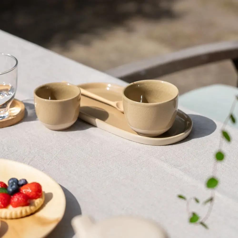 Platter and bowls - Tray ellipse stoneware crackled/glass glaze - KINTA