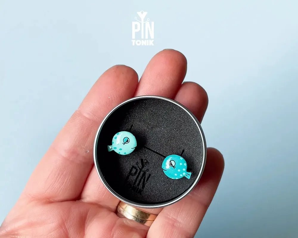Jewelry - Turquoise Fish Stud Earrings - Playful Marine Design - PINTONIK
