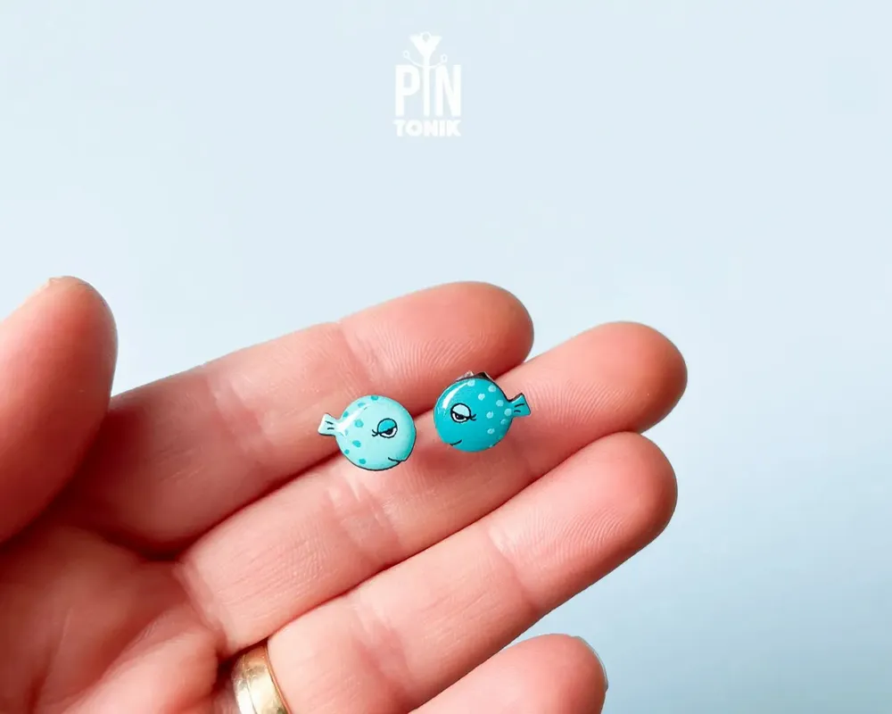 Jewelry - Turquoise Fish Stud Earrings - Playful Marine Design - PINTONIK