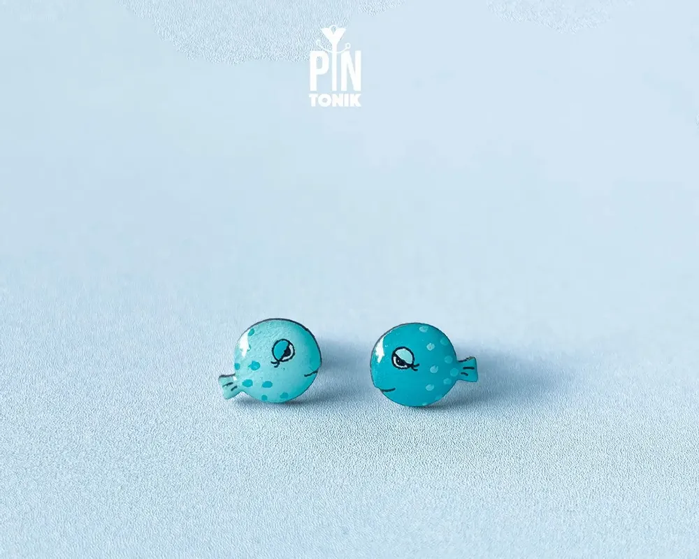 Jewelry - Turquoise Fish Stud Earrings - Playful Marine Design - PINTONIK