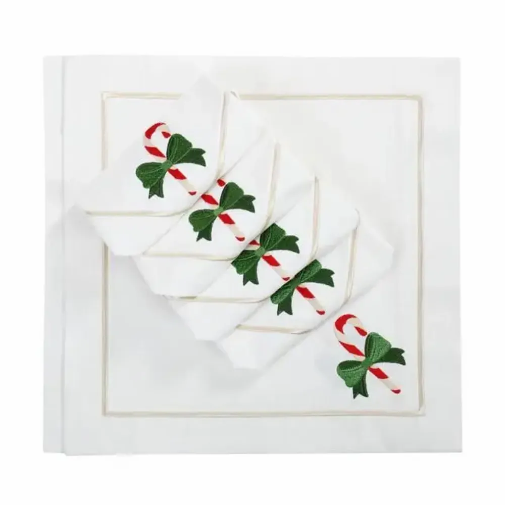 Christmas table settings - Joyful Christmas Panama Embroidered Napkins – Festive Story - ROSEBERRY HOME