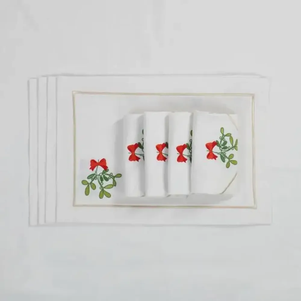 Christmas table settings - Joyful Christmas Panama Embroidered Napkins – Festive Story - ROSEBERRY HOME