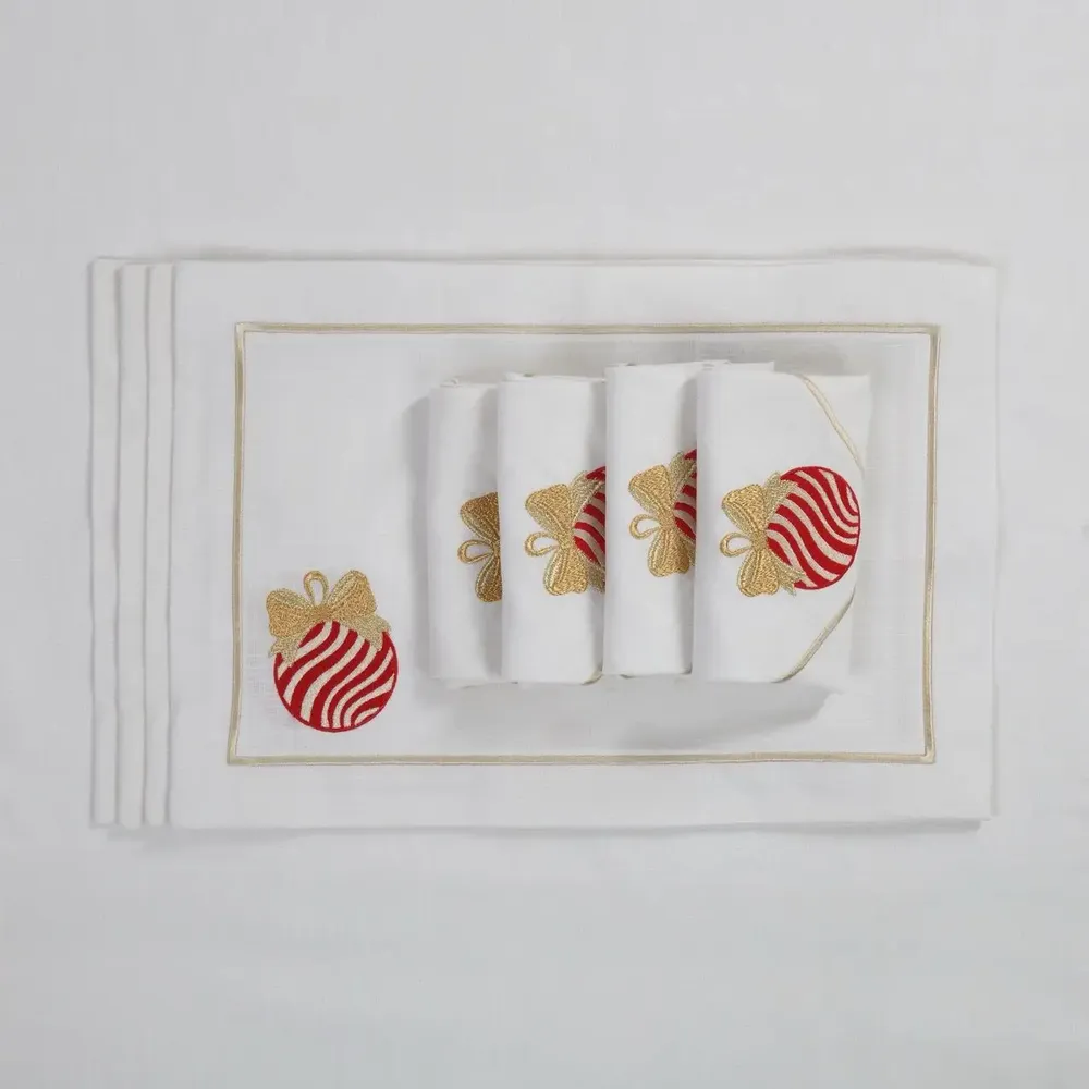 Table cloths - Joyful Christmas Panama Embroidered Placemats – Festive Story - ROSEBERRY HOME