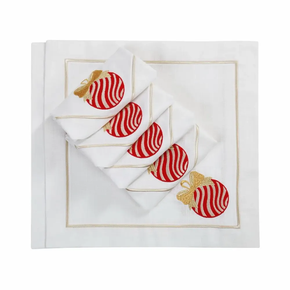 Table cloths - Joyful Christmas Panama Embroidered Placemats – Festive Story - ROSEBERRY HOME