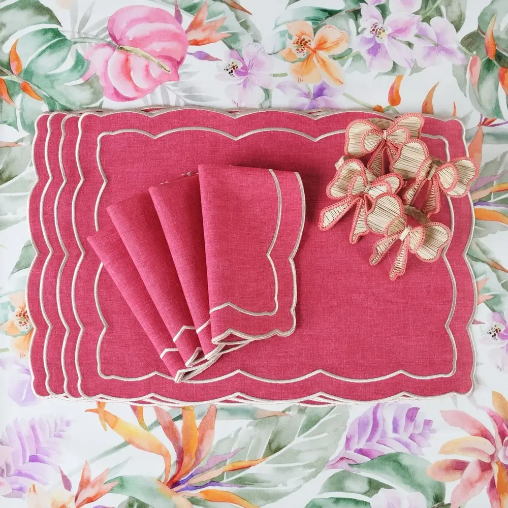 Placemats - Magenta Onde Embroidered Placemats – Wave-Inspired French Style - ROSEBERRY HOME