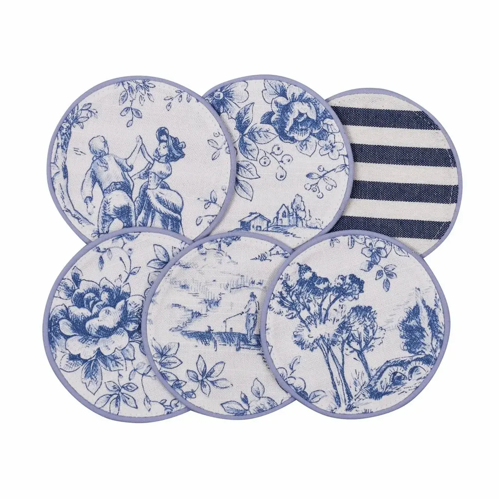 Placemats - Toile de Jouy Blue Mini Round Coasters – Timeless French Style - ROSEBERRY HOME
