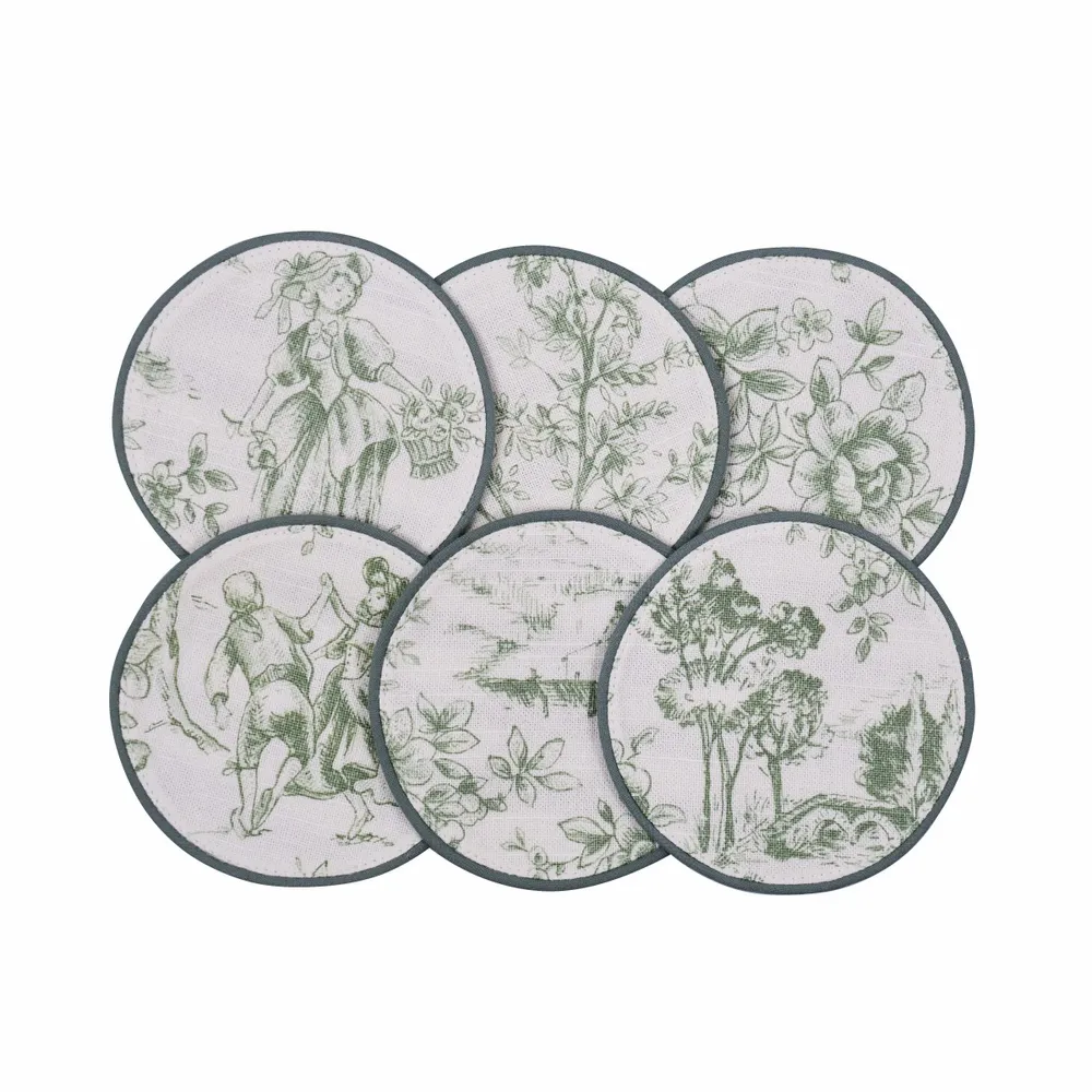 Placemats - Toile de Jouy Green Mini Round Coasters – Timeless French Style - ROSEBERRY HOME