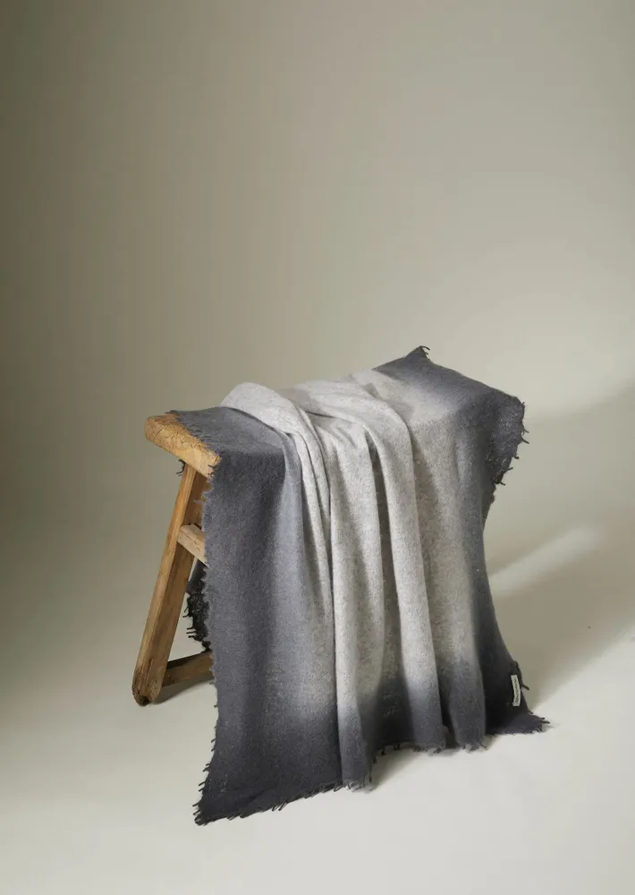 Throw blankets - OPEN KNITTED THROW DIP DYE - MIRROR IN THE SKY CASHMERE