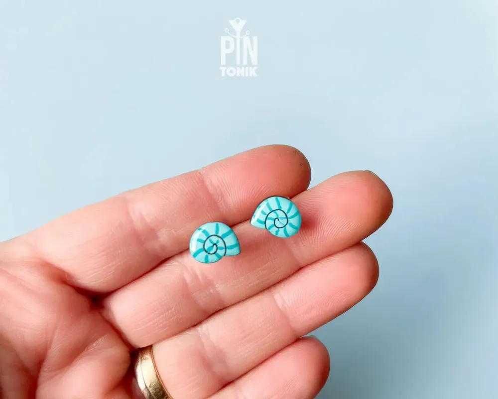 Jewelry - Shell Stud Earrings - Contemporary Marine Form - PINTONIK