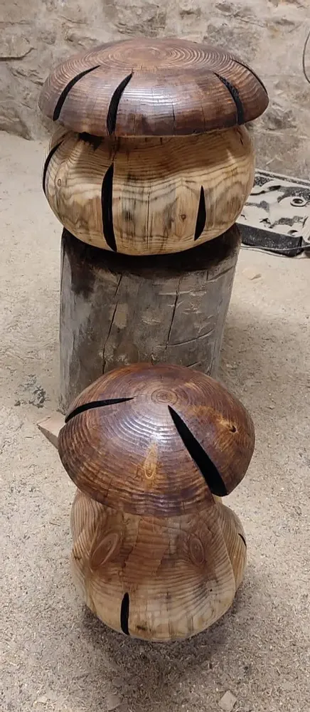 Pièces uniques - Champignons tabourets sculptés en bois - BOIS DE LION