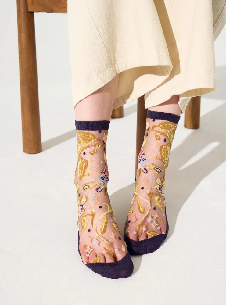 Cadeaux - Parures Patures 36-38 : Chaussettes transparentes à fleurs femme - ATELIER ST EUSTACHE