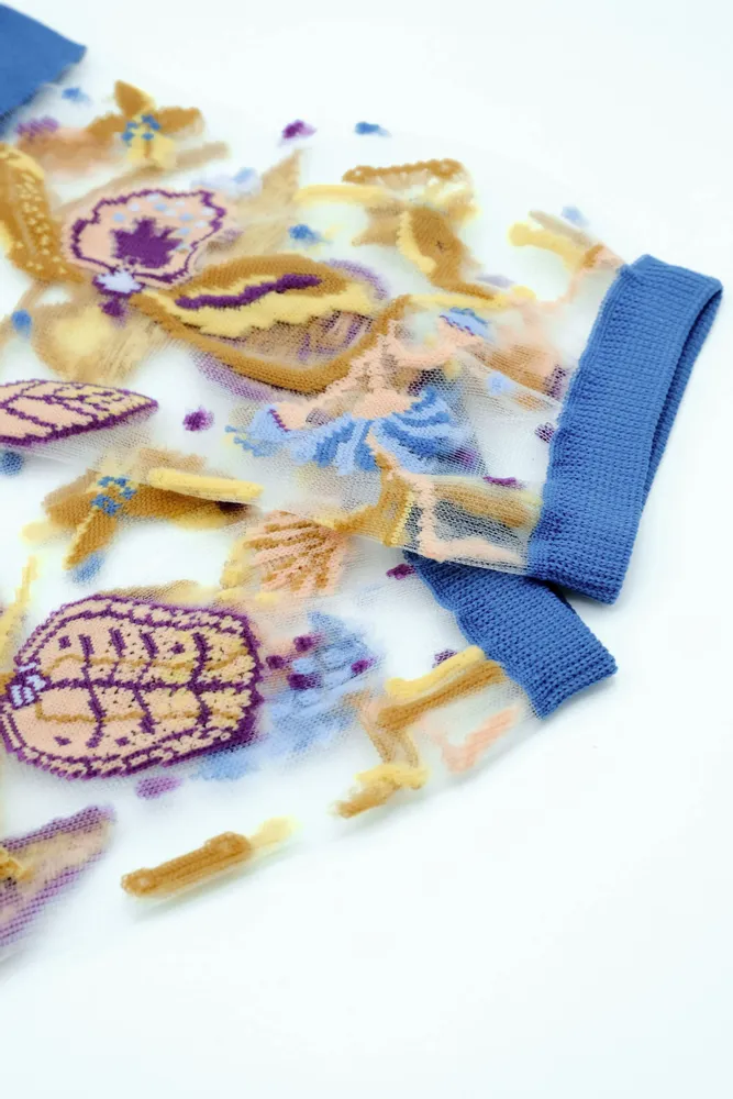 Gifts - Floralia Bleue 39-41 : Women’s sheer floral socks - ATELIER ST EUSTACHE