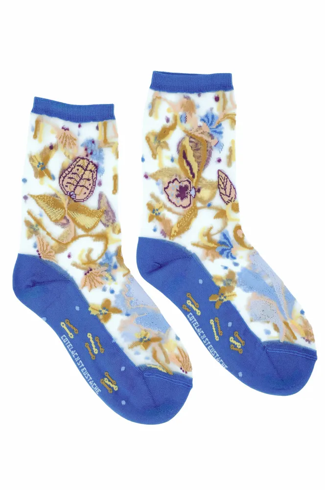 Gifts - Floralia Bleue 39-41 : Women’s sheer floral socks - ATELIER ST EUSTACHE