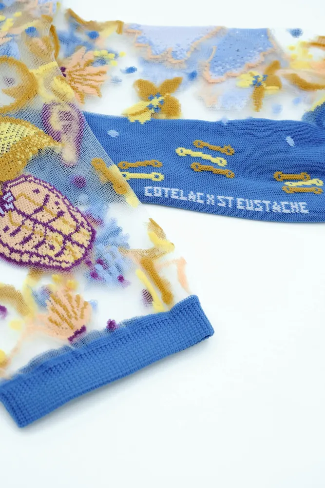 Gifts - Floralia Bleue 39-41 : Women’s sheer floral socks - ATELIER ST EUSTACHE