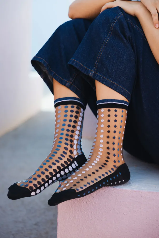 Cadeaux - Vetrata Bleue 36-38 : Chaussettes transparentes pois femme - ATELIER ST EUSTACHE